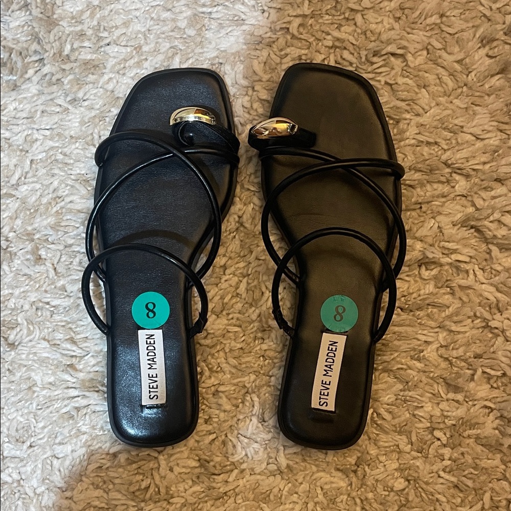 Steve Madden Black Strappy Sandals with Gold Accents